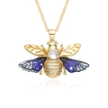 Detailed macro view of bee pendant with purple gradient wings and micro-set zircon crystals - Purple-Blue Gradient Bee Style (g068)
