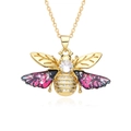 Detail of bee pendant with colorful enamel wings and micro-pave cubic zirconia crystals - Pink-Purple-Blue Gradient Bee Style (g069)