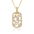 Vue macro du pendentif rectangle doré avec zircons micro-pave bleus et blancs sertis - Style Zirconia Ajouré (E065)