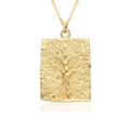 Détail du pendentif rectangulaire en or avec relief de l'arbre de vie et chaîne fine - Style Arbre de Vie (E052)