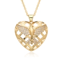 Elegante goldene Herz-Halskette mit Friedenstaube und mikro-eingesetzten Zirkonia-Steinen - Hohl Gitter Friedenstaube Herz Zirkonia Anhänger (E140)