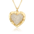 Elegante goldene Herzanhänger-Halskette mit Zirkonia-Besatz und gewellter Textur - Wellenförmige Textur Zirkonia Pavé Herz Anhänger (E141)