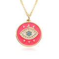 Collier plaqué or 18 carats avec pendentif Œil du Mal en émail rouge et strass brillants - Rouge Rose (E075)