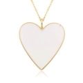 Macro detail of the 14K gold plated heart pendant with white enamel inlay and fine chain - White Style (E144)