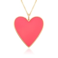 Detailed view of 14K gold-plated heart pendant with vibrant pink enamel inlay - Pink Coral Style (E145)