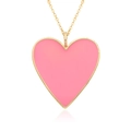 Macro view of heart-shaped pink enamel pendant necklace with 14K gold-plated chain - Soft Pink Style (E146)