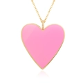 Detail of pink enamel heart pendant with a polished 14K gold plated brass necklace - Bright Pink Style (E147)