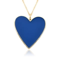 Collier élégant plaqué or 14K avec pendentif cœur en émail bleu profond et chaîne en O - Style Bleu Foncé (E150)