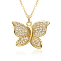 Elegant gold butterfly necklace with crystal pavé wings and detailed beaded texture - Beaded Textured Pave Butterfly Style (E354)