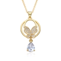 Collana a farfalla dorata con cristalli scintillanti e ciondolo in zircone a goccia - Stile Pietra a Goccia Farfalla a Doppio Strato (E357)