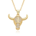 18k gold plated bull head pendant necklace with white cubic zirconia for women - Classic Micro-pave Style (E301)