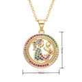 Detailed 19mm gold pendant showing mother and baby with multi-colored zircon stones - Multicolor Zirconia Mother and Child Style (E383)