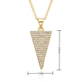 Detail showing 23mm by 11mm gold triangle pendant with sparkling pave set stones - Full Diamond Geometric Triangle Style (E384)