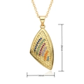 Detailed macro view of gold-plated mermaid scale pendant with 28mm by 14mm dimensions - Irregular Triangle Rainbow Gradient Style (E386)