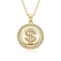Collier avec pendentif signe dollar en zircons dorés sur une chaîne fine minimaliste - Style Rond Micro Pavé Signe Dollar (E411)