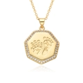 Collier pendentif hexagonal doré avec empreintes de bébé et bordure en zircone - Style Hexagonal Empreinte Main et Pied Bébé (E413)