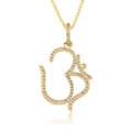Gold plated Om pendant necklace with micro-paved cubic zirconia on polished thin chain - Om Religious Symbol Style (E391)