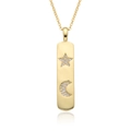 Collar con colgante rectangular dorado con estrella y luna de circonitas brillantes - Patrón De Estrella Y Luna(E393)