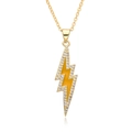 18K gold plated lightning bolt pendant necklace with yellow enamel and white zircon stones - Bright Yellow Lightning Style (F110)
