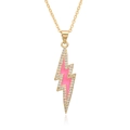 18K gold plated lightning pendant necklace with pink enamel and sparkling zircon accents - Peach Pink Lightning Style (F111)