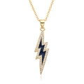 Elegant 18K gold plated necklace with blue enamel lightning bolt pendant and zircon stones - Navy Blue Lightning Style (F112)