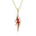 18K gold plated necklace with a red enamel lightning bolt pendant and zircon micro-pave - Red Lightning Style (F113)