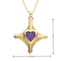 Macro shot of 31mm star-shaped gold pendant with heart-cut purple zircon gemstone - Purple Heart Style (F140)