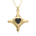 Cross heart pendant necklace with black zircon in gold plated copper minimalist style - Black Heart Style (F141)