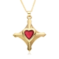 Gold-plated cross heart necklace with micro-p鑲ed red zircon stone on white background - Rose Red Heart Style (F142)