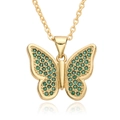 18K gold plated butterfly pendant necklace with green cubic zirconia on white background - Emerald Green Style (G246)