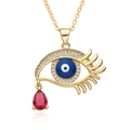 Détail du pendentif Œil maléfique doré avec zircon bleu et goutte de cristal rouge - Œil Bleu Goutte Rouge (g186)