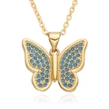 18K gold plated butterfly pendant necklace with micro-paved blue cubic zirconia crystals - Sky Blue Style (G247)