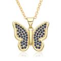 18K gold plated butterfly pendant necklace with micro-set blue zircon on white background - Dark Blue Style (G248)