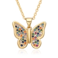 Golden butterfly necklace with multi-color zircon inlay on a delicate link chain - Multicolor Style (G250)
