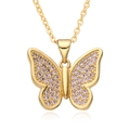 Macro shot of 18K gold-plated butterfly pendant featuring lavender micro-pave zircons - Lavender Style (G251)