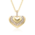Elegante goldene Doppelhalskette mit Zirkonia-Herzanhänger und feiner Gliederkette - Doppelschichtiges Herzumriss-Pavé-Stil (G226)