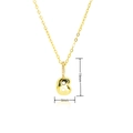 Close-up of gold bubble letter B pendant with zircon setting and size dimensions - Gold Style B