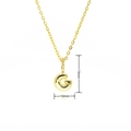 Detail view of gold letter G bubble pendant with pink zircon inlay and dimensions - Gold Style G