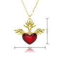 Halskette mit rotem Herz-Anhänger im französischen Hofstil und goldenen Engelsflügeln - Geflügeltes Rotes Herz mit Krone (K147)
