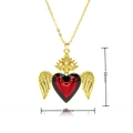 Goldkette mit geflügeltem Herzanhänger, rotem Emaille und Zirkonia, 38mm Größe - Kronenverziertes Rotes Herz Emaille (K149)