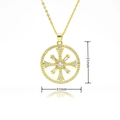 Pendentif religieux doré rond de 31mm avec motif de croix orné de zircons - Style de Croix Rayonnante Ronde (K156)