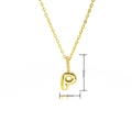Macro detail of gold bubble letter P pendant with zircon inlay and 19x9mm dimensions - Gold Style P