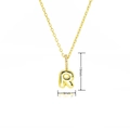 Detailed view of gold bubble letter R pendant with dimensions 19mm by 9mm - Gold Style R