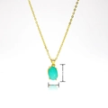 Elegante Goldhalskette mit ovalem grünem Türkisanhänger und präzisen Maßangaben - Seeblau Oval (K189)