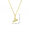 Detail view of gold bubble letter pendant with zircon inlay and dimensions 19mm by 13mm - Gold Style Y