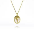 Vue détaillée du collier rose dorée avec pendentif ovale en nacre aux reflets irisés - Style de Relief Rose (G313)