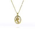 Détail d'un pendentif lapin doré élégant avec incrustation de nacre et chaîne fine - Forme de Lapin Mignonne (G315)