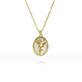 Collier doré avec pendentif ovale en nacre blanche et relief de fleurs - Design de Branche de Tournesol (G320)