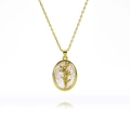Collier élégant à pendentif ovale doré avec nacre blanche et motif floral sur fond blanc - Style de Vigne de Plante (G321)