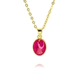 Elegante collar bañado en oro con colgante ovalado rosa e icono religioso en relieve - Virgen María Rosa (A288)